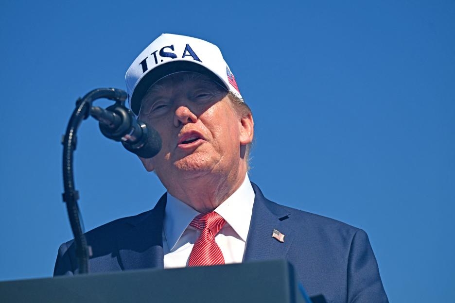 President Donald Trump speaking at a Steel Across America event.
