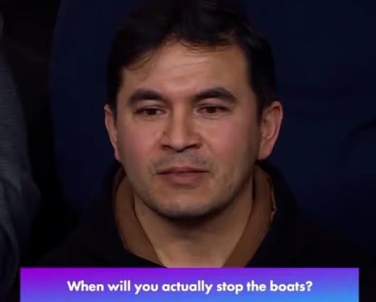 A man asks "When will you actually stop the boats?" during BBC Question Time.