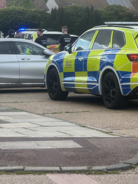 Police officers at the scene of a false alarm.