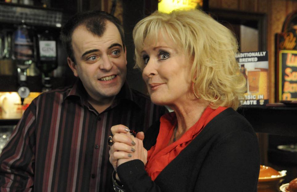 Steve McDonald (Simon Gregson) confides in Liz McDonald (Beverley Callard) about Becky McDonald's pregnancy in Coronation Street: Icons: Liz McDonald.