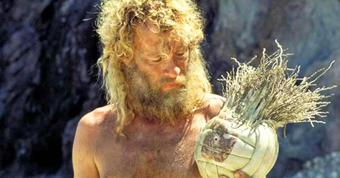 Tom Hanks as Chuck Noland with "Wilson" the volleyball in "Cast Away."