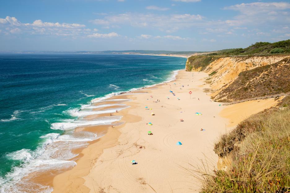 Aerial view of Praia das Bicas beach in Portugal.