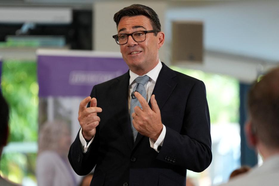 Britain's Prime Minister Andy Burnham visits a care home in London