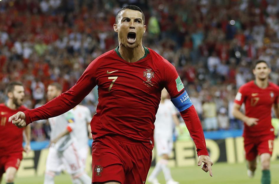 Cristiano Ronaldo celebrates a goal at the 2018 World Cup.