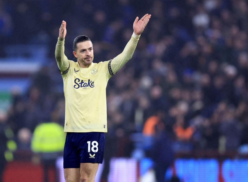 Birmingham, UK. 18th Jan, 2026. Jack Grealish of Everton acknowledges the Holte End during the Aston Villa vs Everton Premier League match at Villa Park, Birmingham. Picture credit should read: Jessica Hornby/Sportimage Credit: Sportimage Ltd/Alamy L