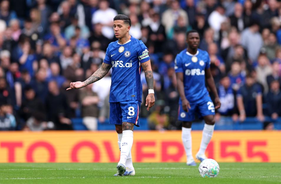 Enzo Fernandez of Chelsea looking dejected after a goal from Nottingham Forest.