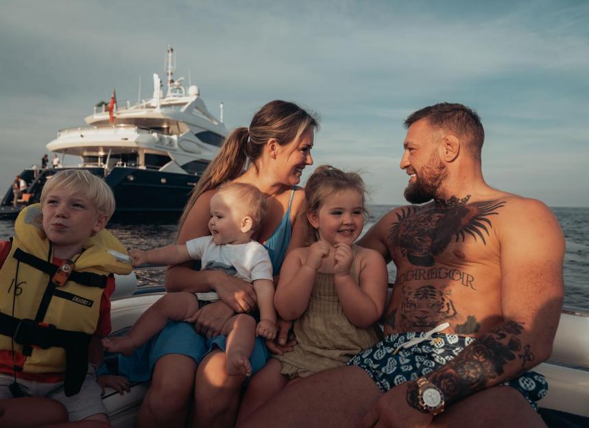 Conor McGregor and Croia with their family on a boat.