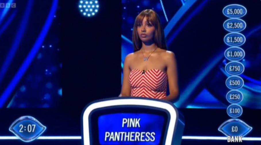 Pink Pantheress as a contestant on a game show.
