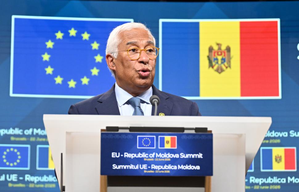 EU Council President Antonio Costa speaks at a joint press conference following the EU-Moldova Summit.