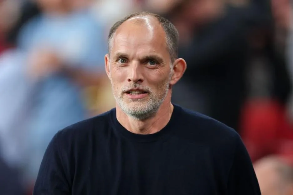 Thomas Tuchel, manager of England, looking on before the match.