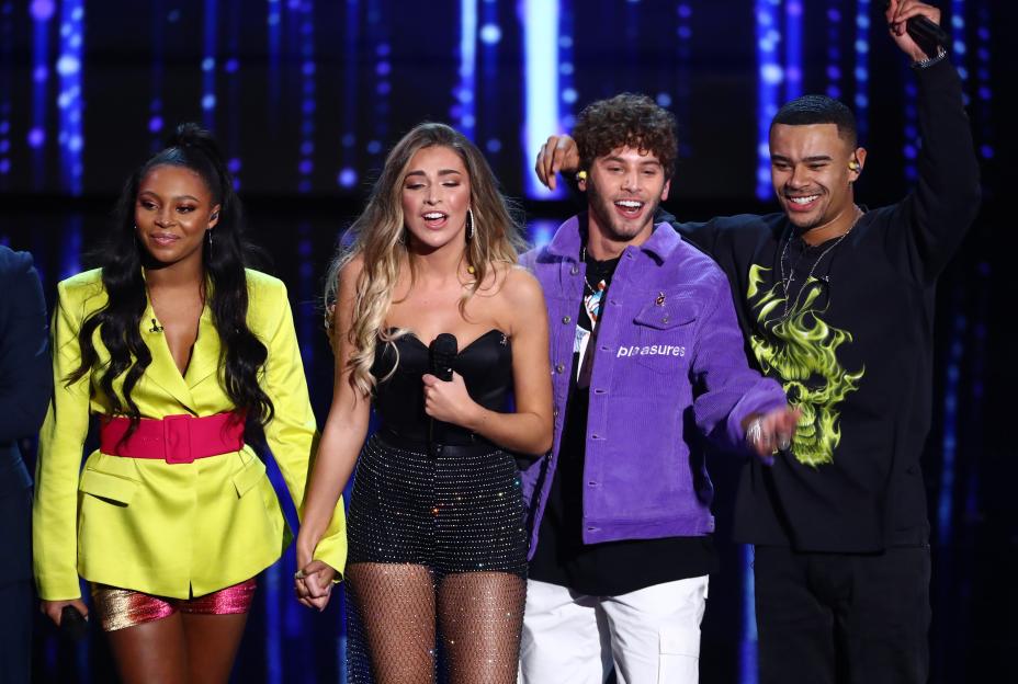 Zara McDermott, Wes Nelson, Eyal Booker and Samira Mighty performing on "The X Factor: Celebrity"