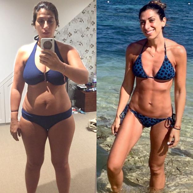 Collage of Rachel Sacerdoti before and after losing 6 stone.