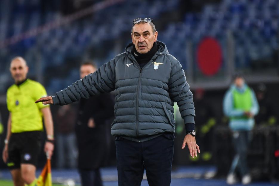 Maurizio Sarri, coach of SS Lazio, gesturing from the sidelines during a Serie A match.
