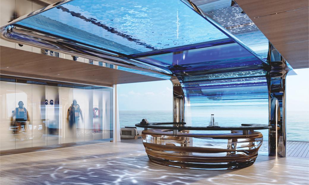 Glass-bottomed infinity pool in Aura superyacht