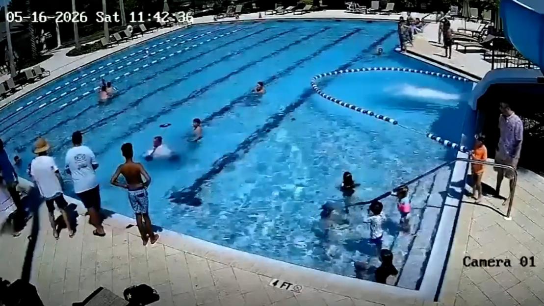Off-duty ICE agent Gregory Simmonds jumps into a pool to save a 6-year-old drowning boy in Florida.