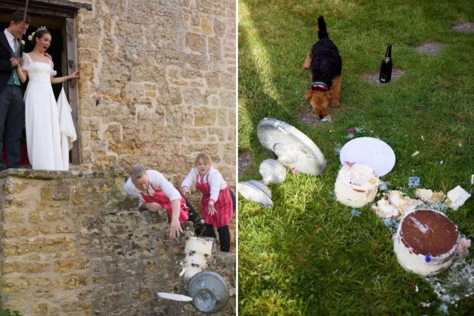 Boden Founder's Daughter Can't Help but Laugh as Caterers Accidentally Drop Her Stunning Three-Tier Wedding Cake