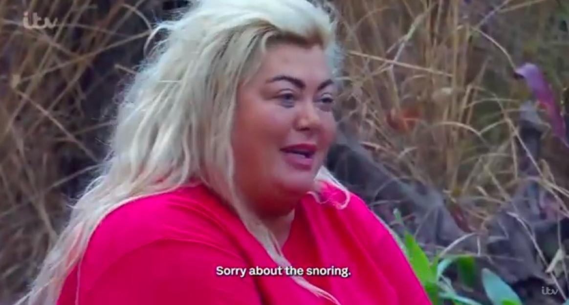 Gemma Collins in a pink top, saying "Sorry about the snoring."