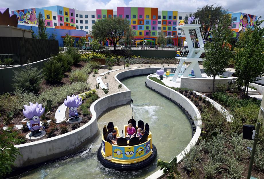 Visitors on the Bello Bay Cruise water ride at Universal Kids Resort in Frisco, Texas.
