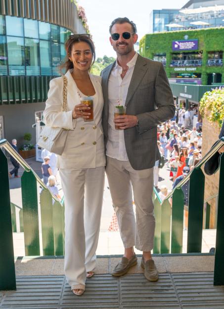 Montana Rose Brown and Mark O'Connor attending Wimbledon with Pimm's drinks.