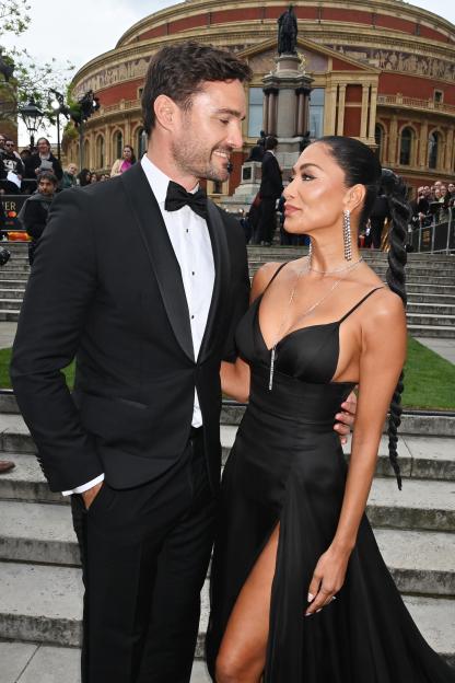 Thom Evans and Nicole Scherzinger at the Olivier Awards 2024.