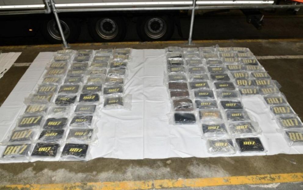 Packages of cocaine with the number "807" on them, discovered near a truck.