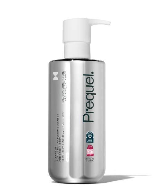 Prequel non-drying glycerin cleanser in a pump bottle.