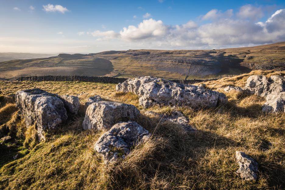 Limestone pavement above Scar End near Ingleton in Yorkshire Dales National Park.