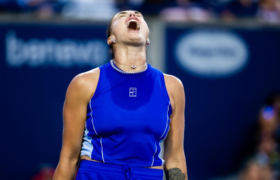 Toronto, Ontario, Canada. 8th Aug, 2026. EKATERINA ALEXANDROVA is seen during her round-of-16 match against Aryna Sabalenka of Belarus at the National Bank Open, part of the Hologic WTA Tour at Sobeys Stadium. Alexandrova defeated Sabalenka 7-6(3), 4