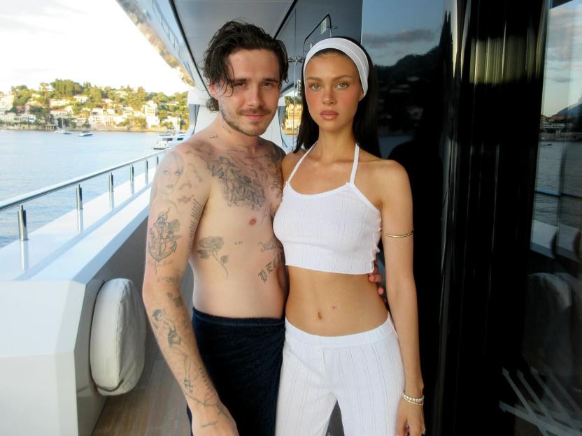 Brooklyn Beckham with wife Nicola Peltz on a yacht.