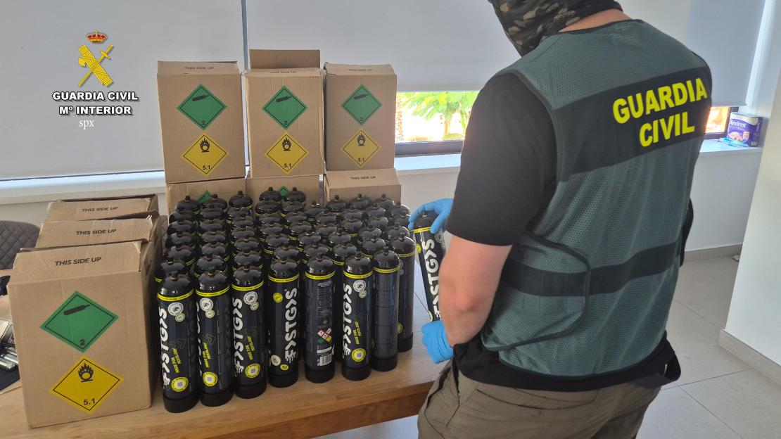 **FULL COPY BY NATALIA PENZA natypenza@gmail.com**.-TEL: +34 659 567 821** .POLICE in Tenerife have seized 13 tonnes of laughing gas in the second-largest seizure of its kind in Europe.