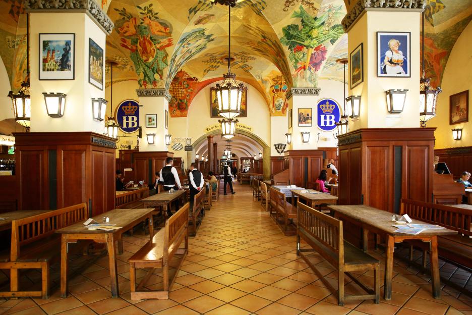MUNICH, GERMANY - MAY 20, 2016: Interior of Hofbraeuhaus beer house in Munich