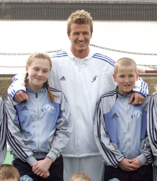 David Beckham Footballer With Children From Chingford Foundation School As He Launched The David Beckham Academy At A Press Conference At Trinity Buoy Wharf In Docklands.