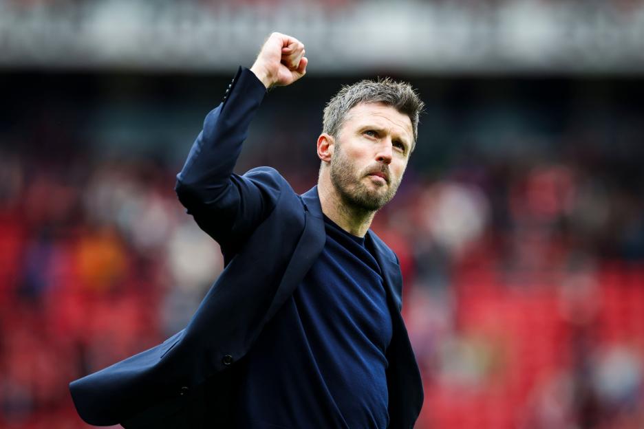 Manchester, UK. 03rd May, 2026. Manchester United head coach Michael Carrick applauds the fans after winning 3-2 Manchester United v Liverpool Premier League match at Old Trafford, Manchester, England on 3 May 2026 Credit: Phil Duncan/Every Second Me