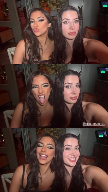 Collage of two women making funny faces.