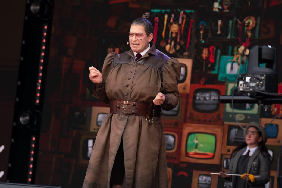 Jon Robyns performing as Miss Trunchbull from Matilda the Musical at West End Live.