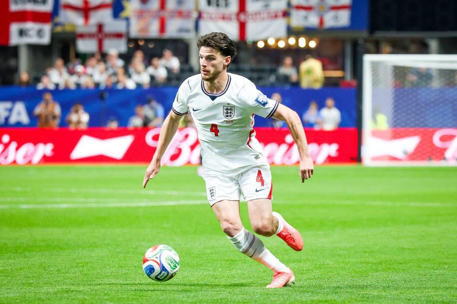 England midfielder Declan Rice (4) during the England v DR Congo FIFA WORLD CUP 2026 Round of 32 match at Atlanta Stadium, Atlanta, United States on 1 July 2026 Credit: Phil Duncan/Every Second Media