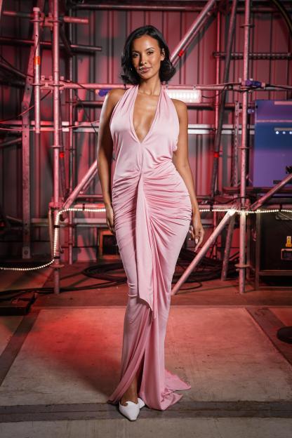Maya Jama in a pink gown for The Masked Singer.