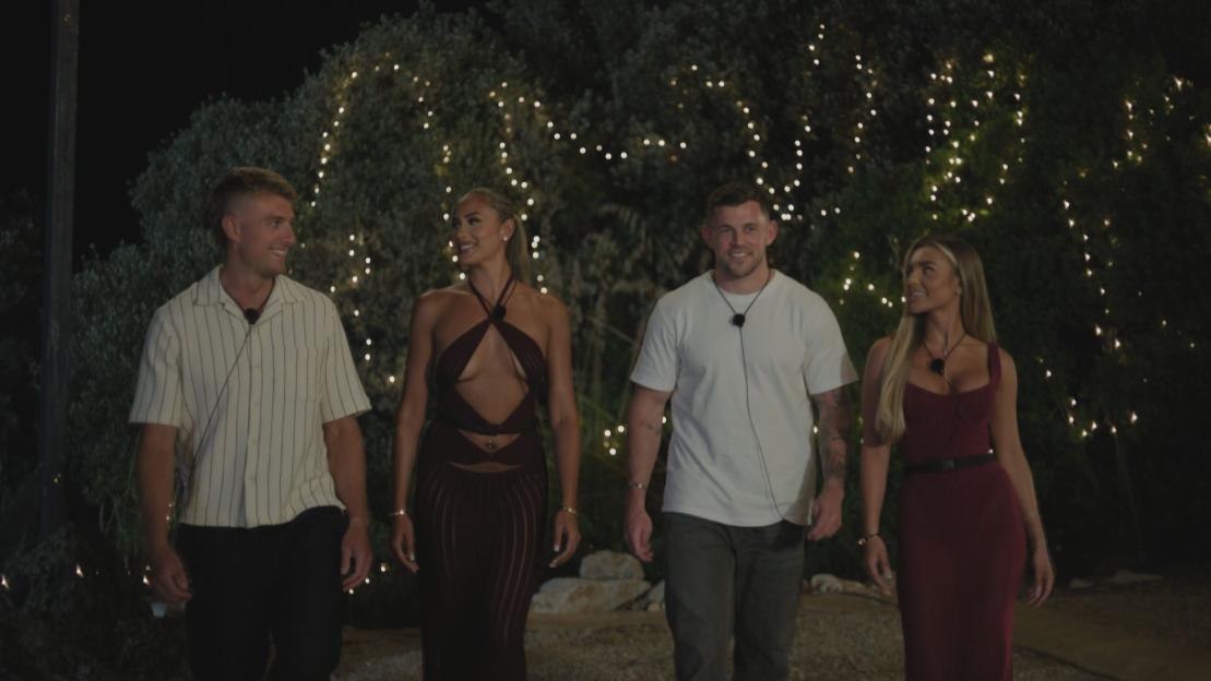 Will Means, Caprice Bourret Alexandra, Giorgio Russo, and Poppy Harrison on 'Love Island'.