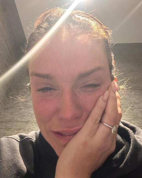 Vicky Pattison crying while discussing her egg freezing journey.
