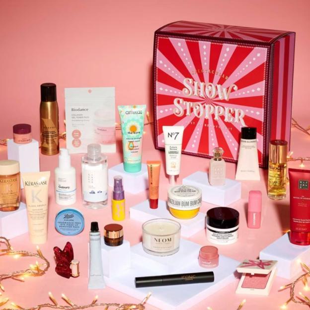 Boots Showstopper Beauty Box filled with various beauty products and makeup.