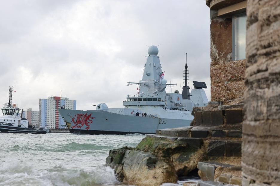 Royal Navy destroyer HMS Dragon sailing in the Eastern Mediterranean.