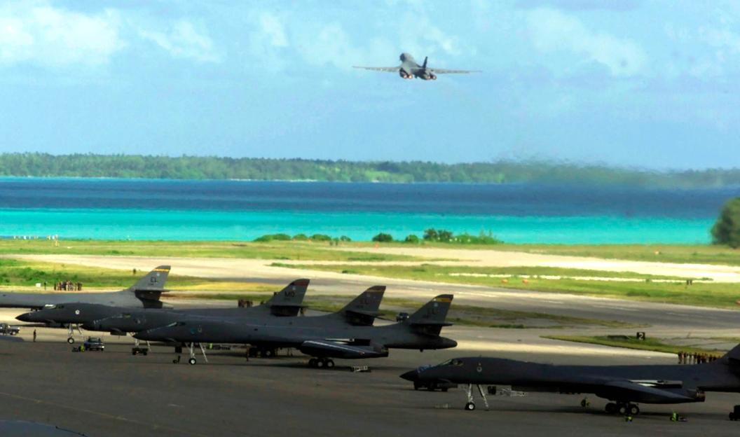 USAF B-1 Bombers at the air base on Diego Garcia.