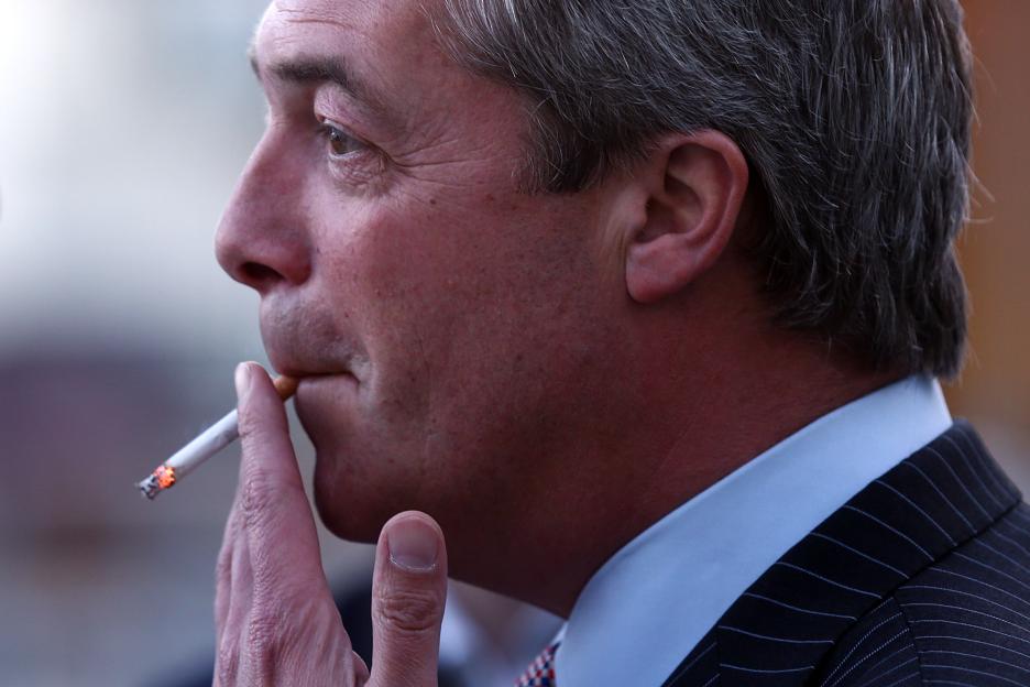 UKIP leader Nigel Farage smoking a cigarette.