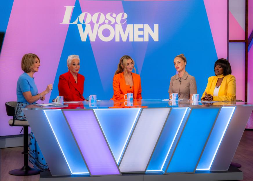 Kaye Adams, Denise Welch, Laura Whitmore, Katie Piper, and Kelle Bryan on the set of Loose Women.