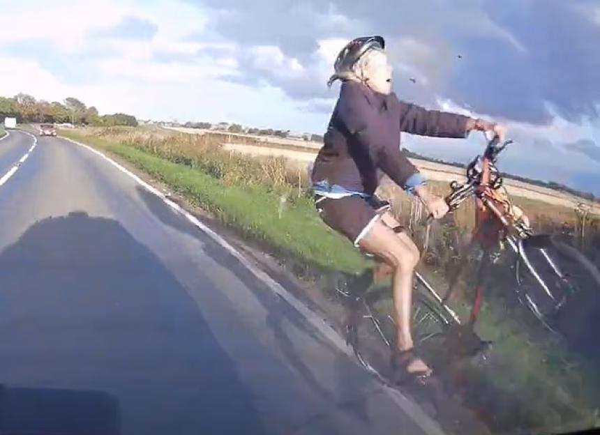 Shock moment driving instructor ploughs into cycling grandma sending her flying & seriously injuring her