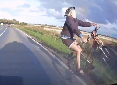 Shock moment driving instructor ploughs into cycling grandma sending her flying & seriously injuring her