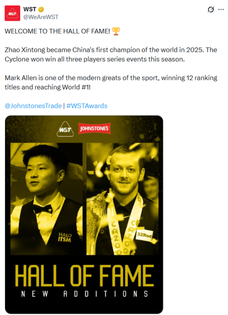 Collage of Zhao Xintong and Mark Allen, new additions to the Hall of Fame.
