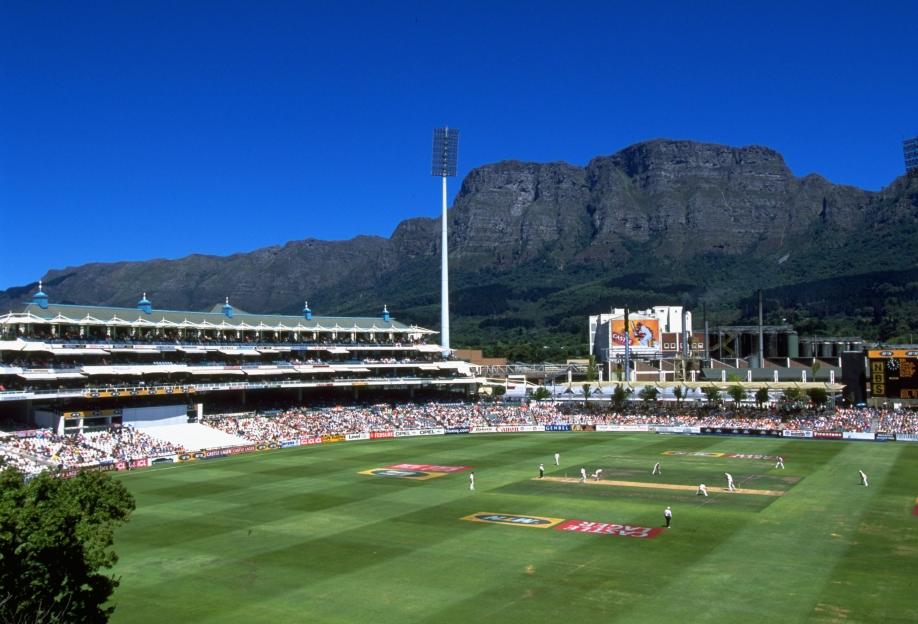 General view of Newlands cricket ground in Cape Town, South Africa, during the Third Test between South Africa and England, with the rocky mountains in the background.