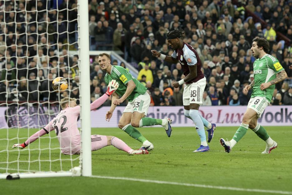 Aston Villa's Tammy Abraham scores the first goal against Newcastle United in the FA Cup Fourth Round.