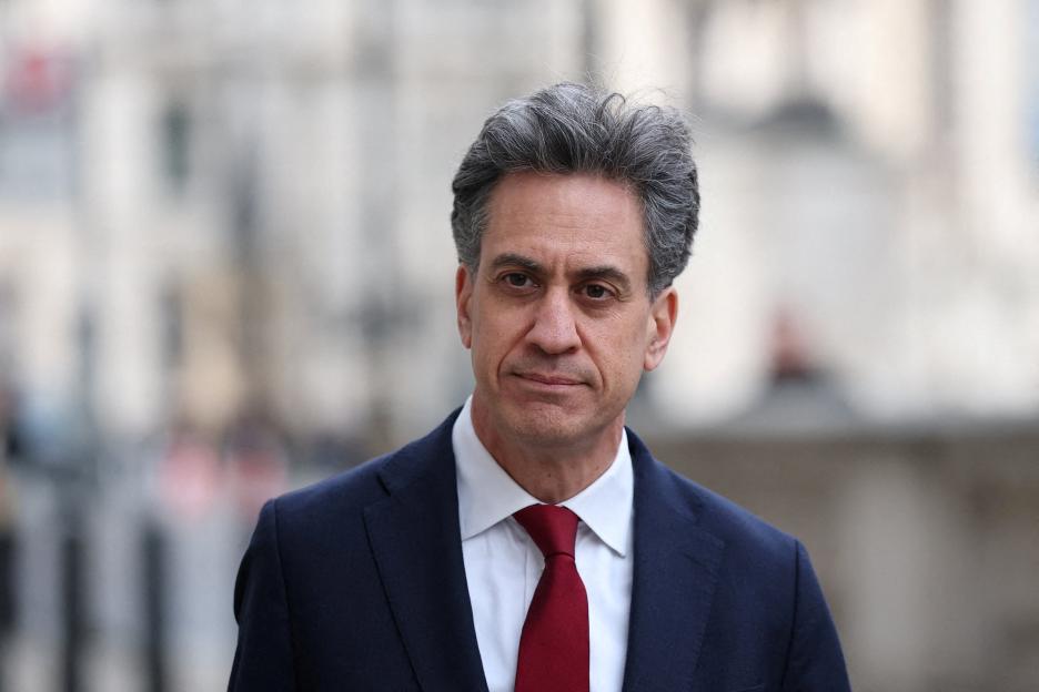 Ed Miliband, British Secretary of State for Energy Security and Net Zero, walks outside the Cabinet Office.